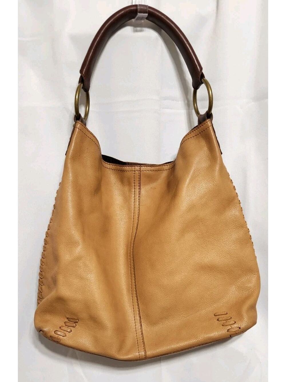 LUCKYBRAND Y2K Vintage Slouchy Whipstitch Hobo Shoulder Penny Bag Tan Leather